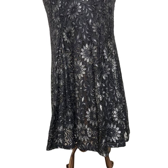 Enfocus Black Silver Maxi Size 8 Floral Lace Sheath Party Evening Goth - Picture 5 of 16